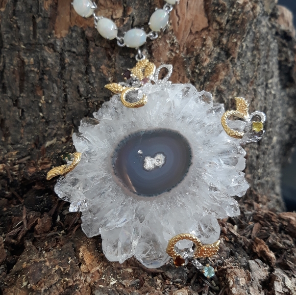 Handcrafted White Druzy Quartz Necklace - Picture 7 of 17
